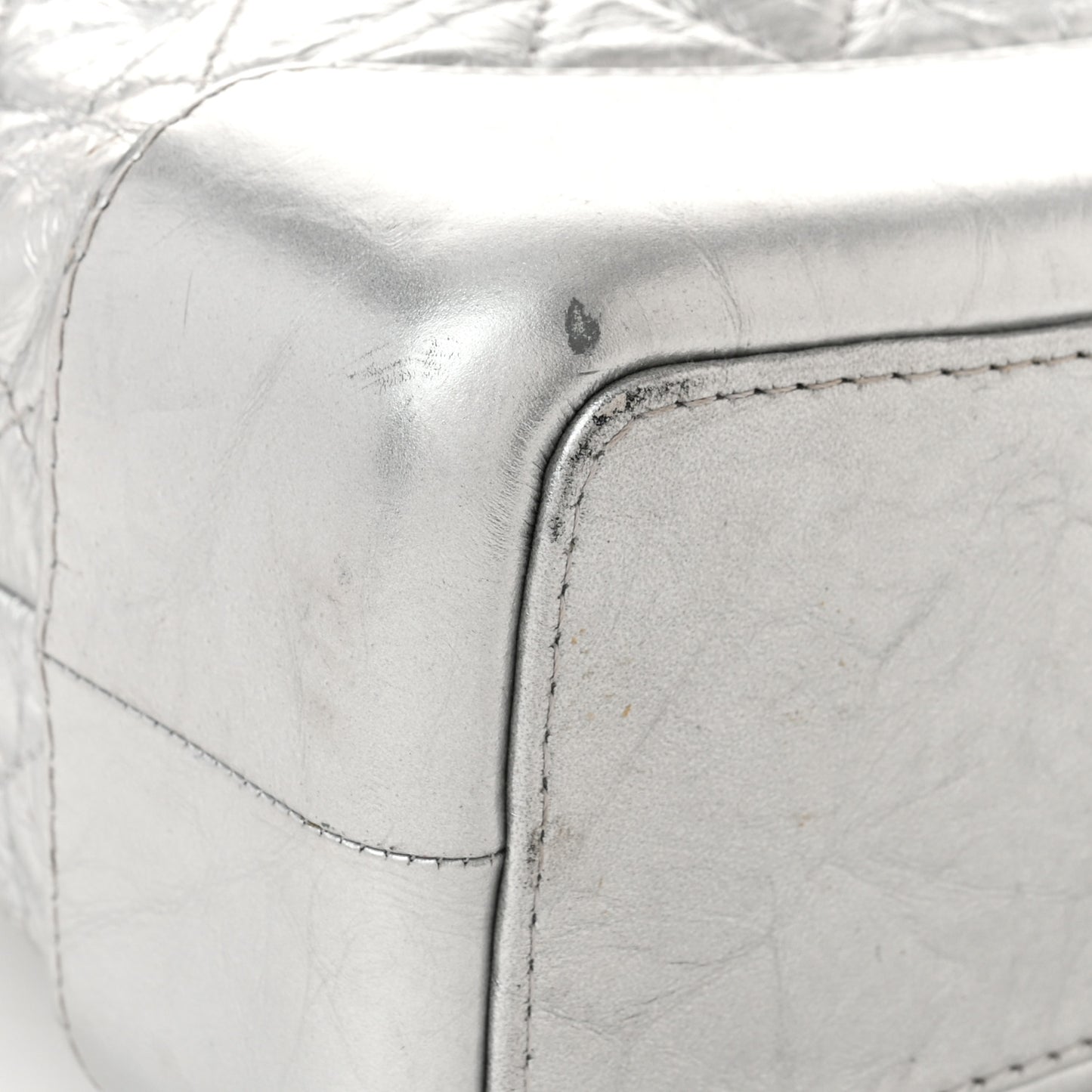 Metallic Crumpled Calfskin Quilted Small Gabrielle Backpack Silver