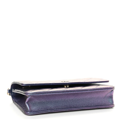 Chanel Iridescent Caviar Quilted Wallet On Chain WOC Dark Blue 4 of 12