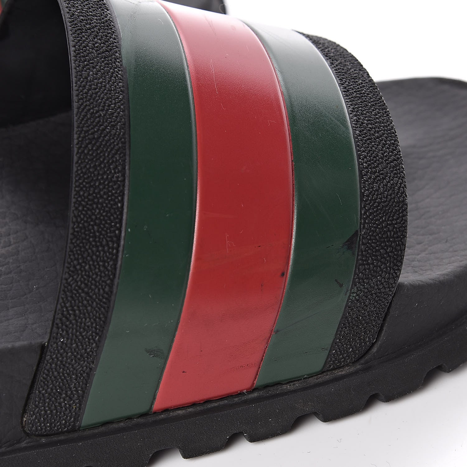 Gucci Rubber Web Mens Lug Sole Slide Sandals 9 Black Green Red 8 of 10
