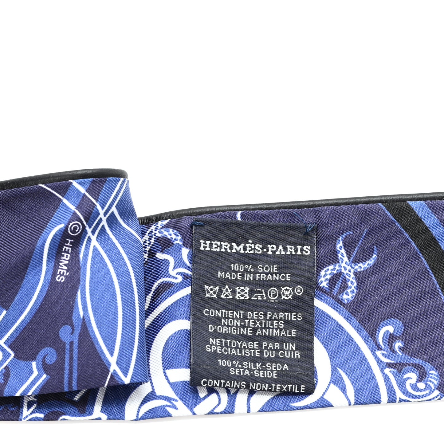 Silk Calfskin Piping Ex-Libris Twilly Black Marine White