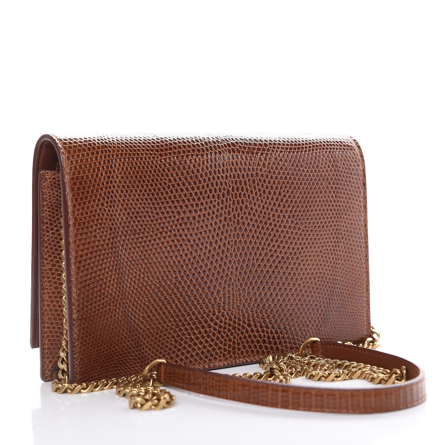 Lizard Kate Monogram Tassel Chain Wallet Cognac