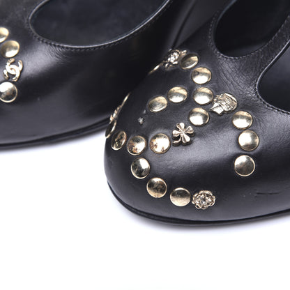 Chanel Lambskin Studded CC T-Strap Wedges 38 Black 12 of 12