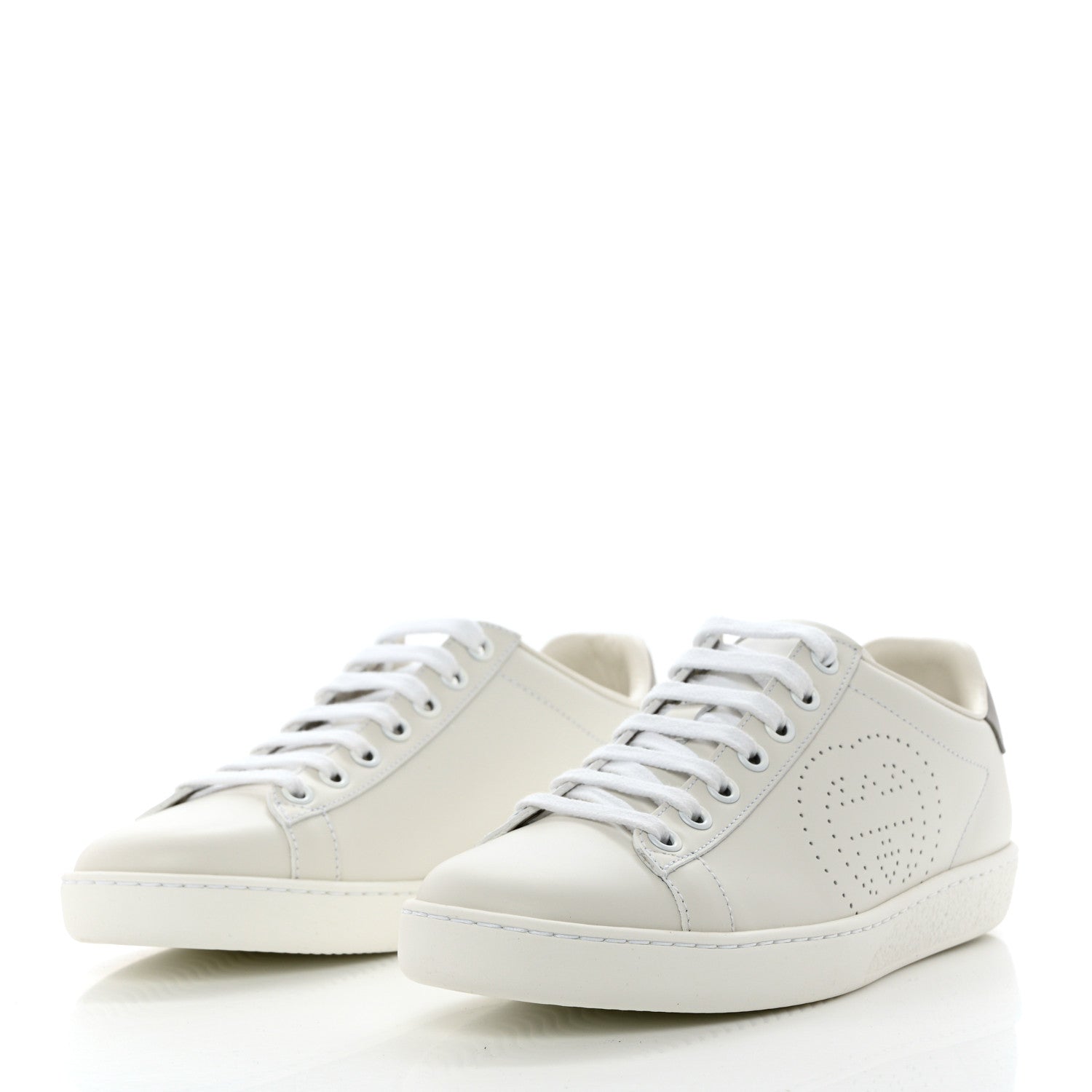 Gucci Calfskin Interlocking G Perforated Womens Ace Sneakers 35.5 White Grey Sky 3 of 8