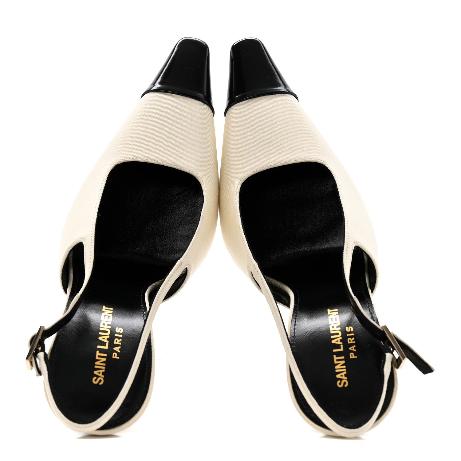Saint Laurent Satin Calfskin Ines Slingback Pumps 38.5 Ivory Black 2 of 12