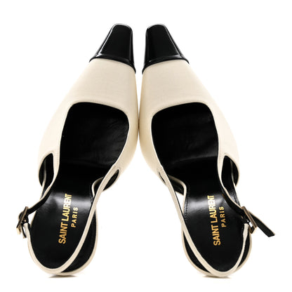 Saint Laurent Satin Calfskin Ines Slingback Pumps 38.5 Ivory Black 2 of 12