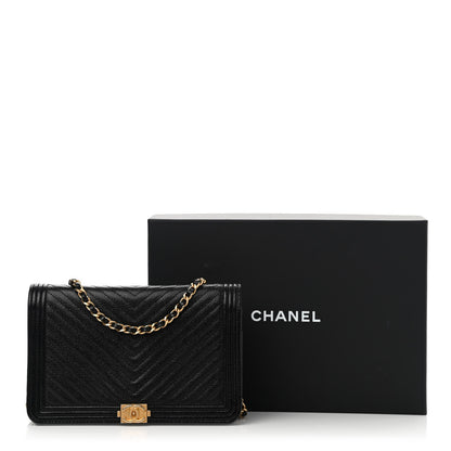 Chanel Caviar Chevron Quilted Boy Wallet On Chain WOC Black 14 of 14