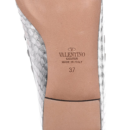 Valentino Garavani Metallic Elaphe Snakeskin Rockstud Ballerina Flats 37 Silver 7 of 8