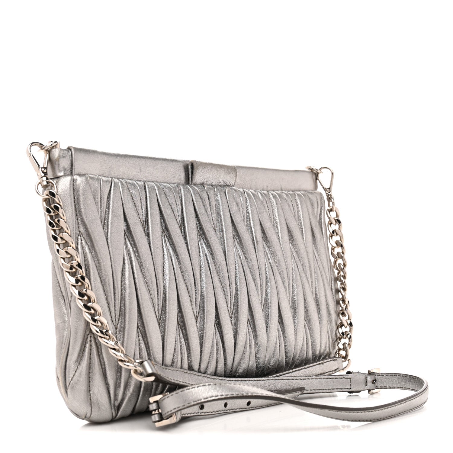 Miu Miu Metallic Nappa Matelasse Crossbody Clutch Silver 1839192