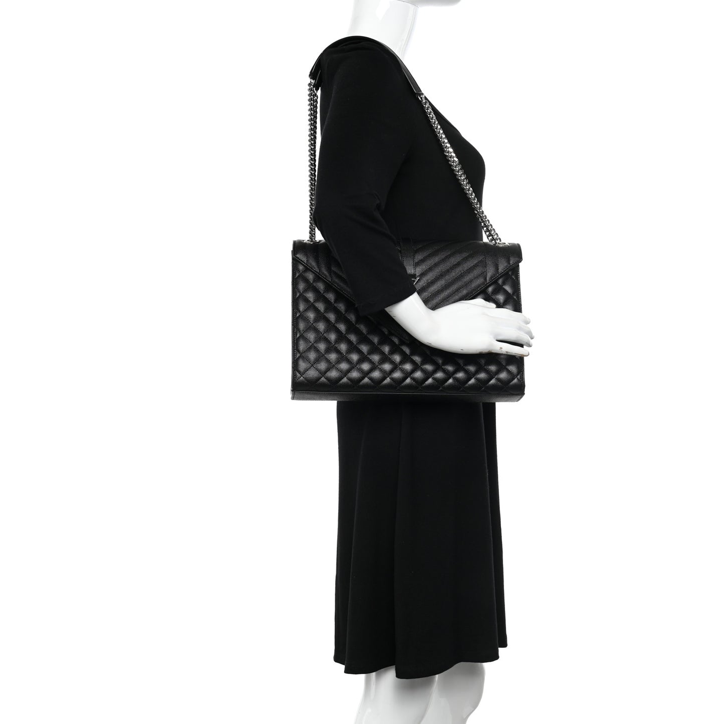 Grain De Poudre Textured Mixed Matelasse Large Triquilt Monogram Satchel Black