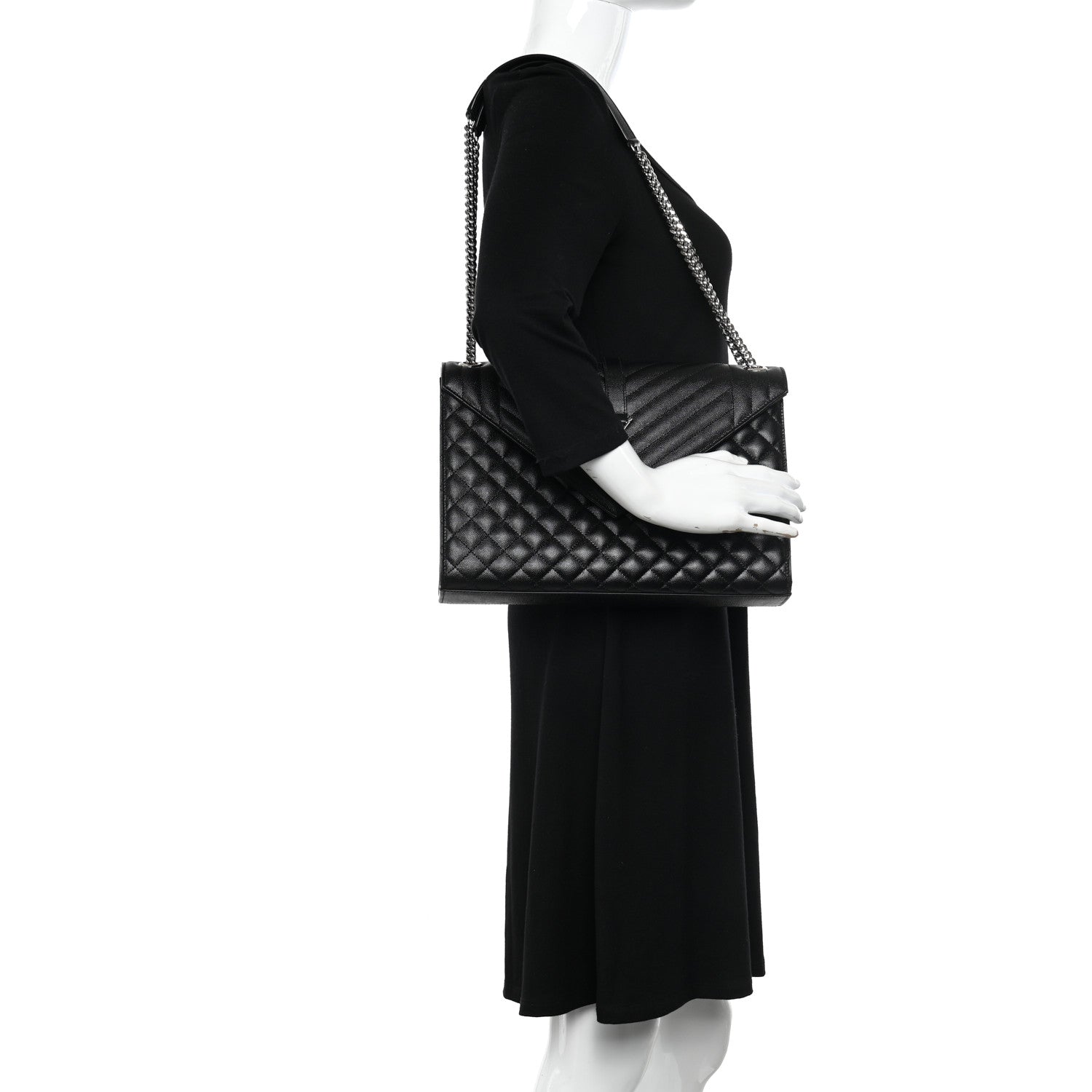 Saint Laurent Grain De Poudre Textured Mixed Matelasse Large Triquilt Monogram Satchel Black 2 of 10