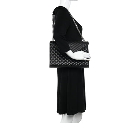 Saint Laurent Grain De Poudre Textured Mixed Matelasse Large Triquilt Monogram Satchel Black 2 of 10
