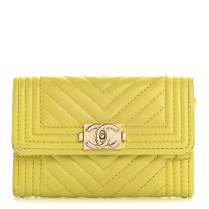 Chanel Lambskin Chevron Quilted Boy Flap Card Holder Yellow 2 of 16