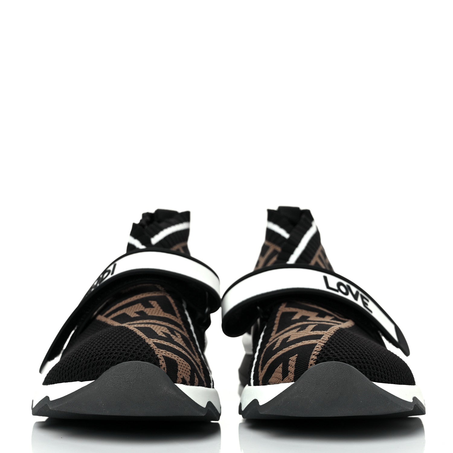 Fendi Stretch Yarn FF Stiff Band Rockoko Sneakers 40 Black White Tobacco 2 of 8
