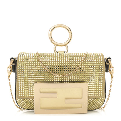 Fendi Crystal Vitello Laminato FF Nano Maxi Buckle Baguette Charm Light Gold 1 of 10