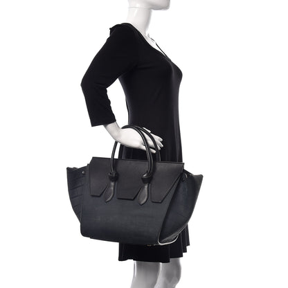Celine Smooth Calfskin Nubuck Crocodile Embossed Small Tie Knot Tote Navy 2 of 17