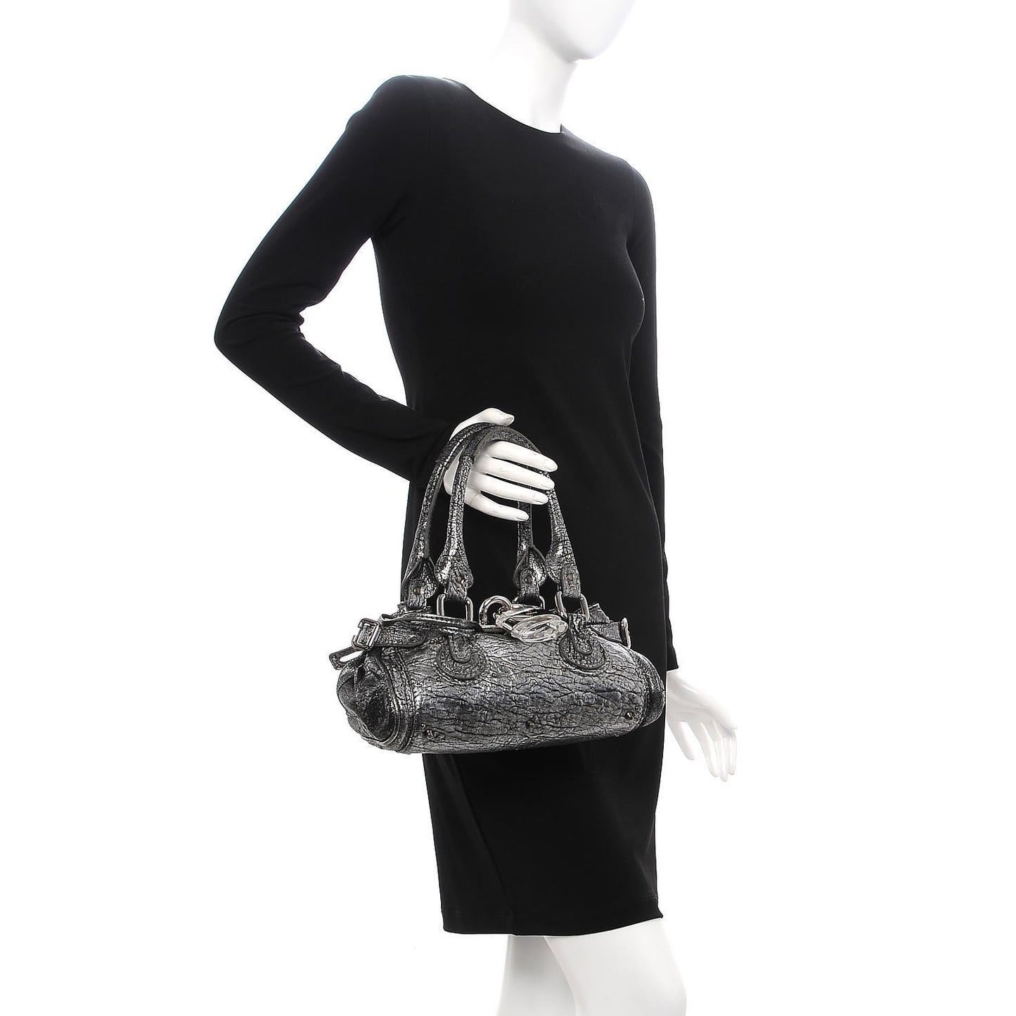 Metallic Pebbled Lambskin Small Paddington Satchel Silver