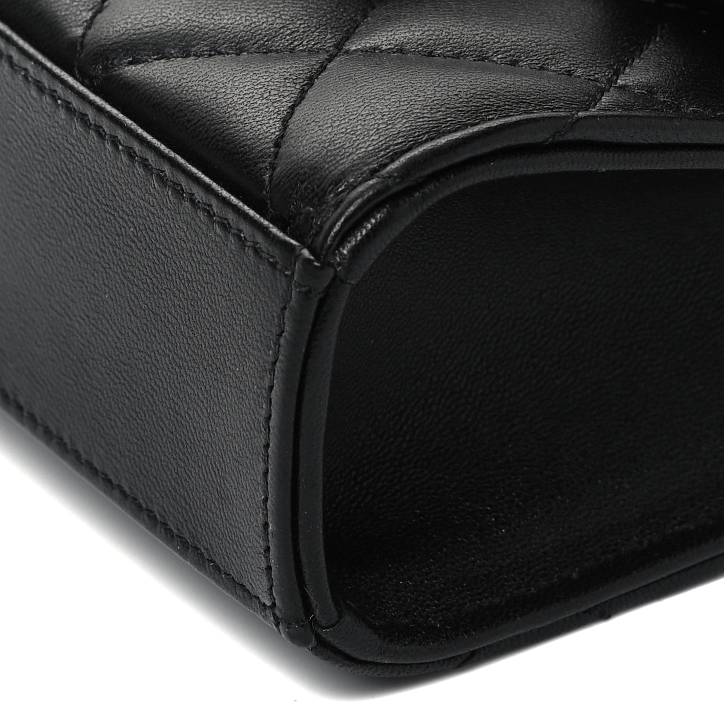Lambskin Quilted Top Handle Flap Clutch With Chain Black