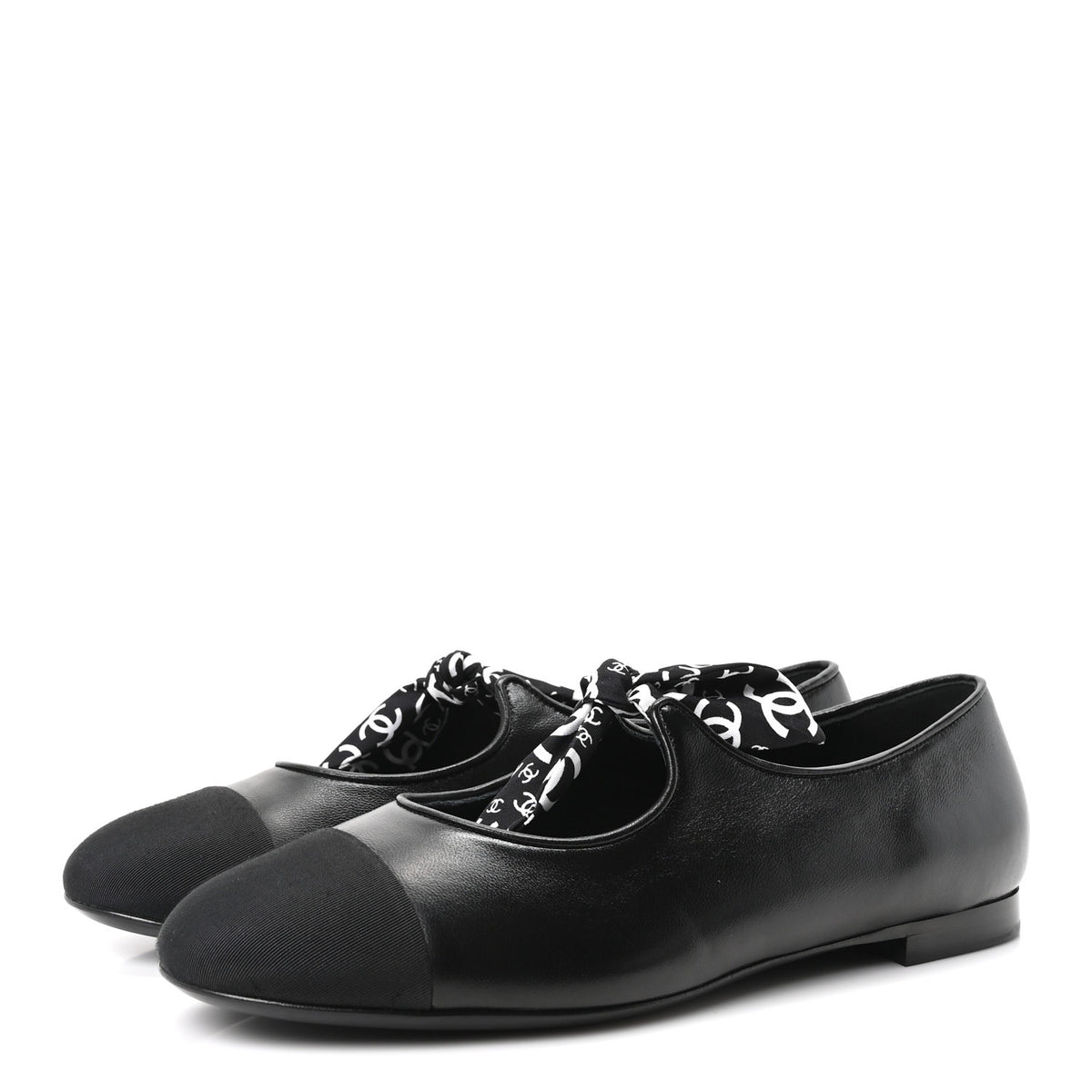Chanel Lambskin Grosgrain Silk CC Mary Jane Flats 40 Black White 4 of 9