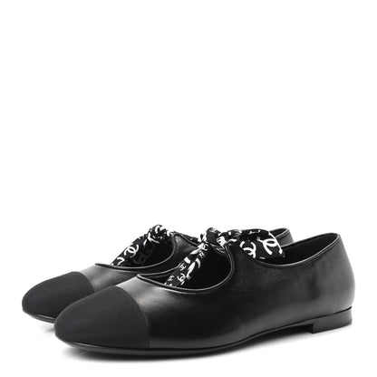 Chanel Lambskin Grosgrain Silk CC Mary Jane Flats 40 Black White 4 of 9