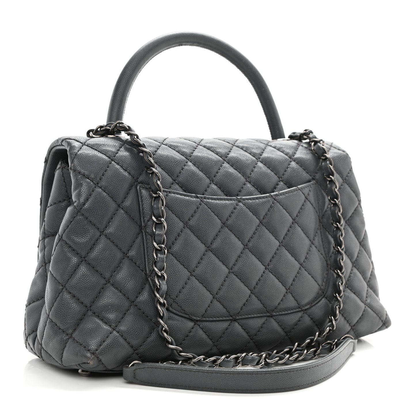 Caviar Quilted Small Coco Handle Flap Grey