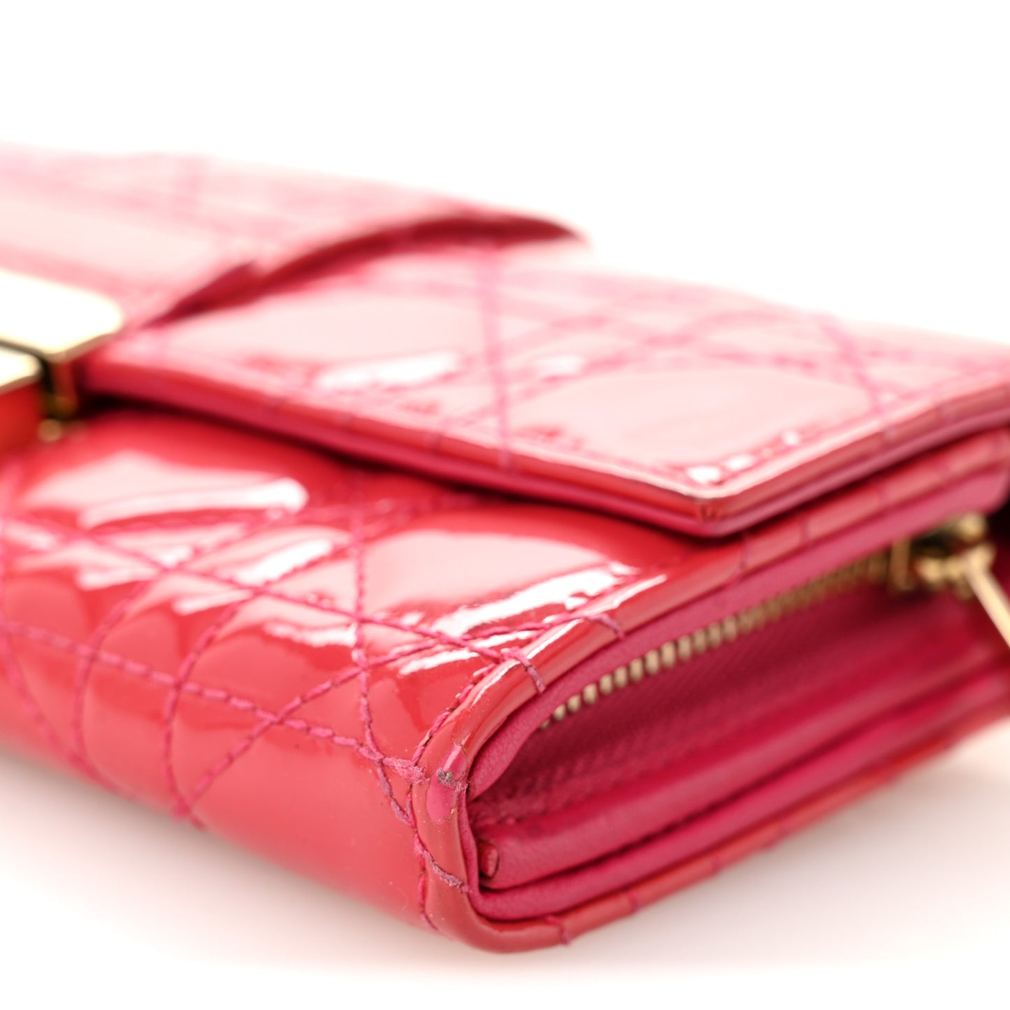 Patent Cannage Miss Dior Chain Wallet Fuchsia