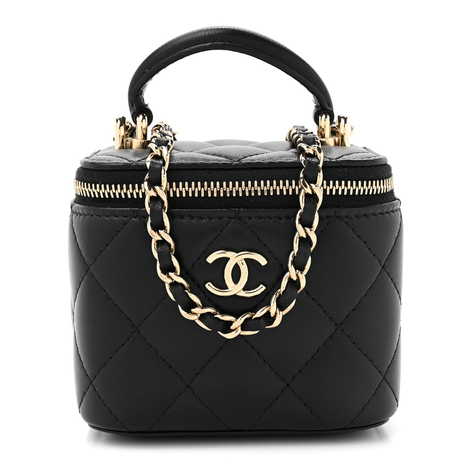 Chanel Lambskin Quilted Top Handle Mini Vanity Case With Chain Black 1 of 12