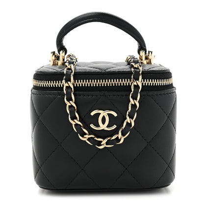 Chanel Lambskin Quilted Top Handle Mini Vanity Case With Chain Black 1 of 12