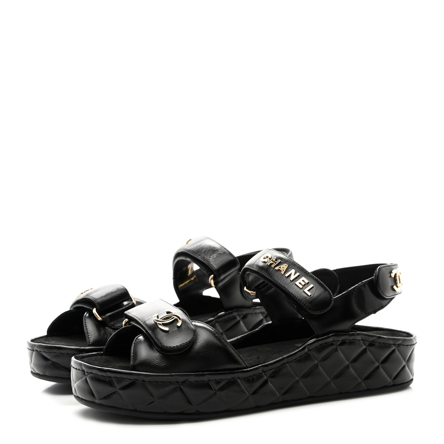 Chanel Shiny Calfskin Logo Platform Sandals 38 Black 3 of 10