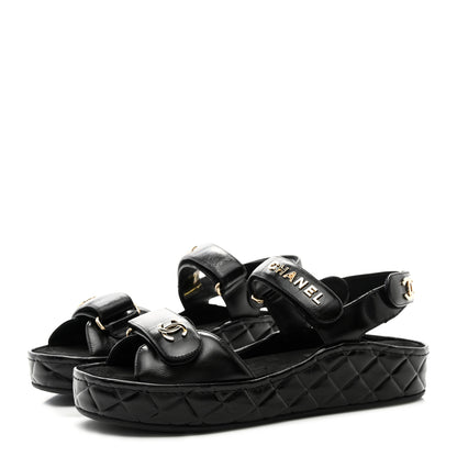 Chanel Shiny Calfskin Logo Platform Sandals 38 Black 3 of 10