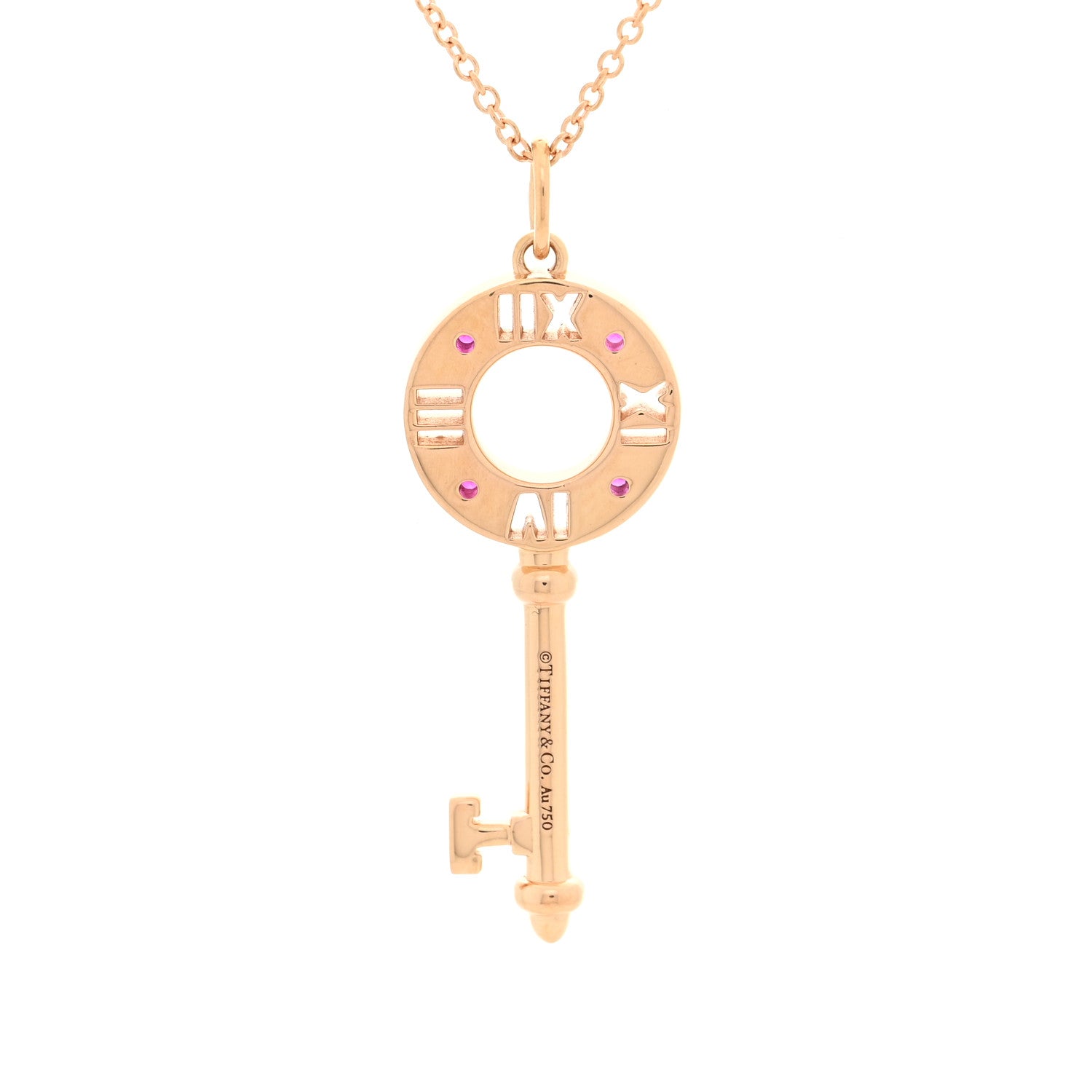Tiffany 18K Rose Gold Ruby Atlas Pierced Key Pendant Necklace 4 of 5