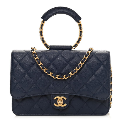 Chanel Caviar Quilted Chain Handle Round Wallet On Chain WOC Navy 1 of 11