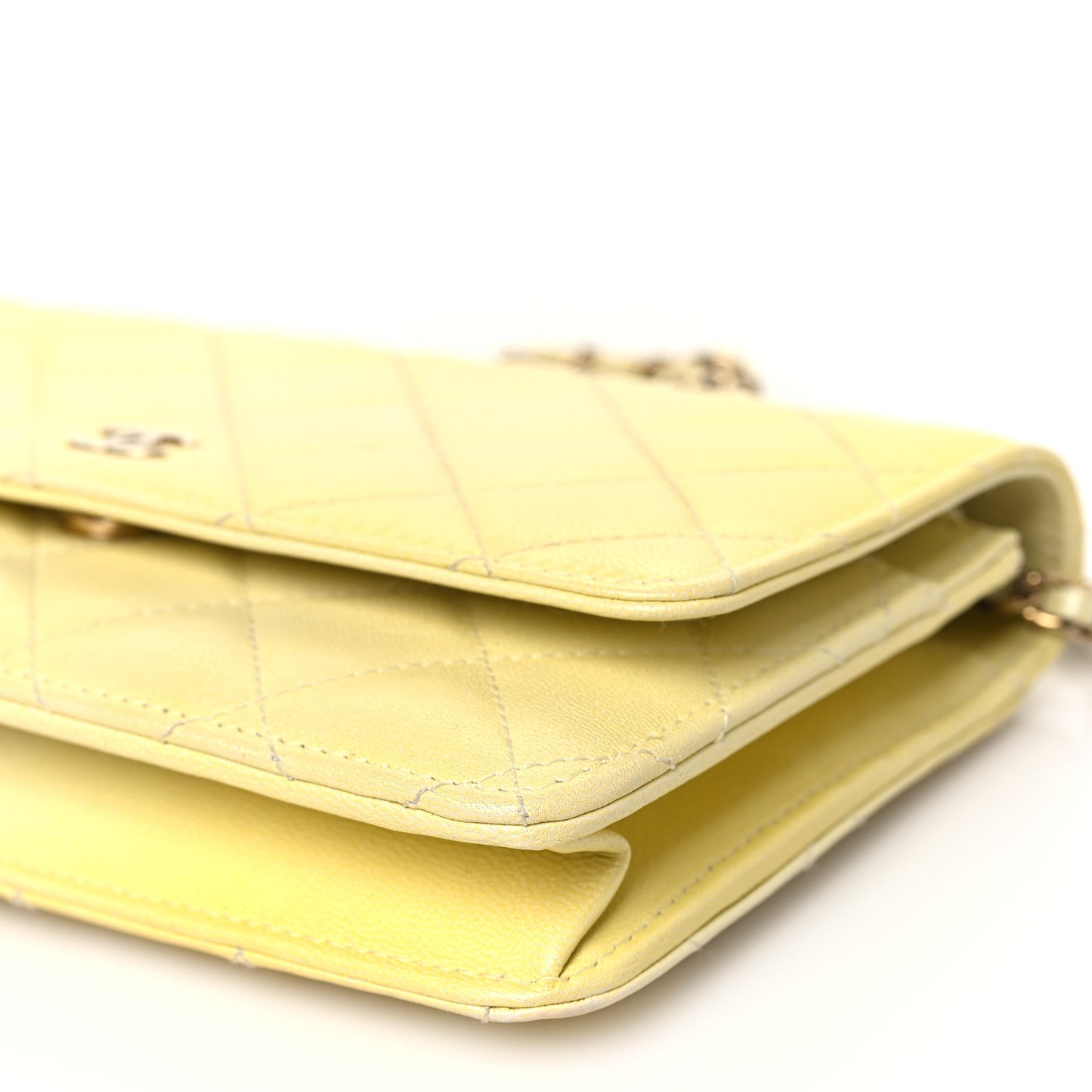 Cloudy Pearly Goatskin Quilted Wallet on Chain WOC Jaune