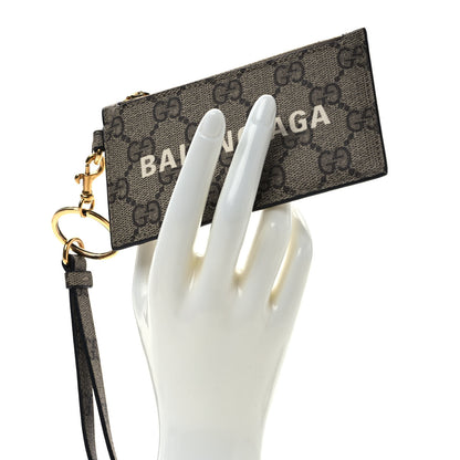Gucci X BALENCIAGA GG Supreme Monogram Logo Card Case With Strap Beige Ebony 3 of 7
