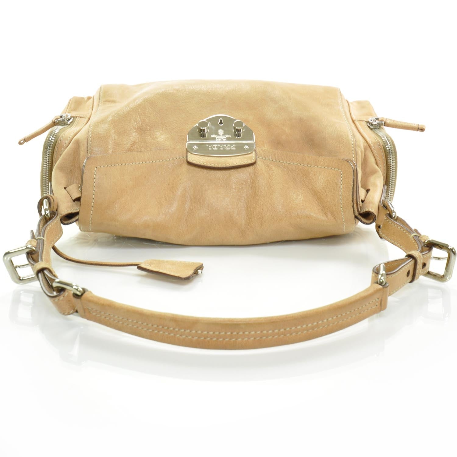 Prada Leather Antic Easy A Foldover Pushlock Flap Shoulder Bag Naturale 5 of 11