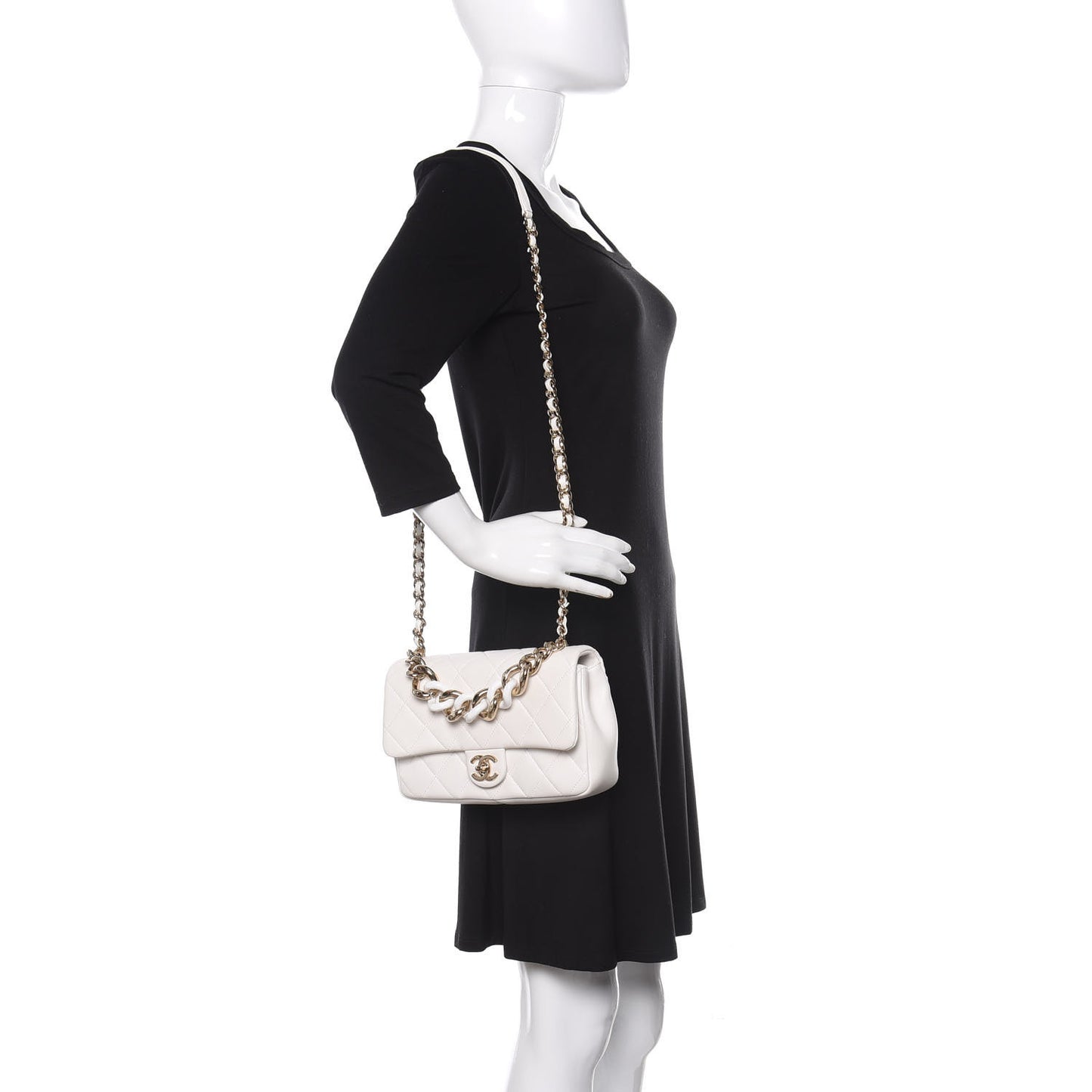 Lambskin Quilted Resin Bi-Color Chain Flap Bag White