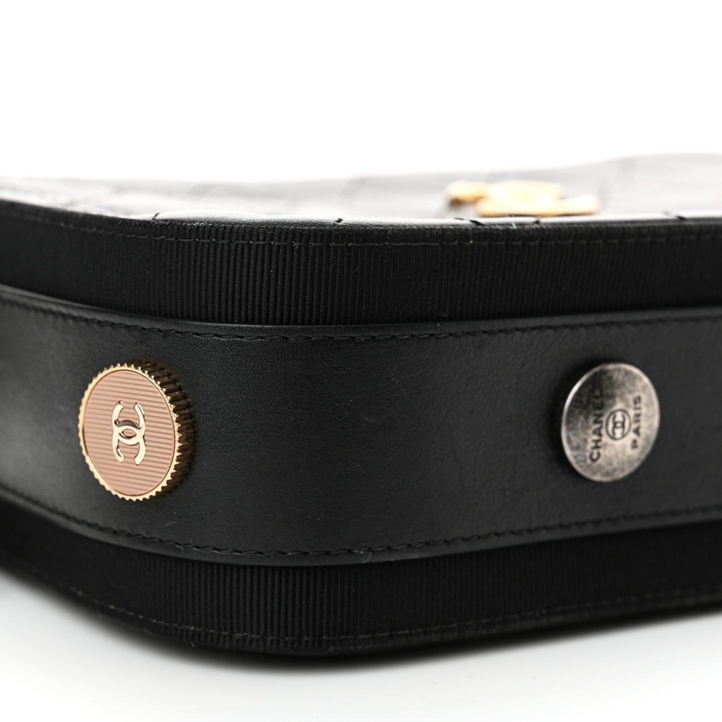 Calfskin Grosgrain Stitched Button Up Camera Case Black