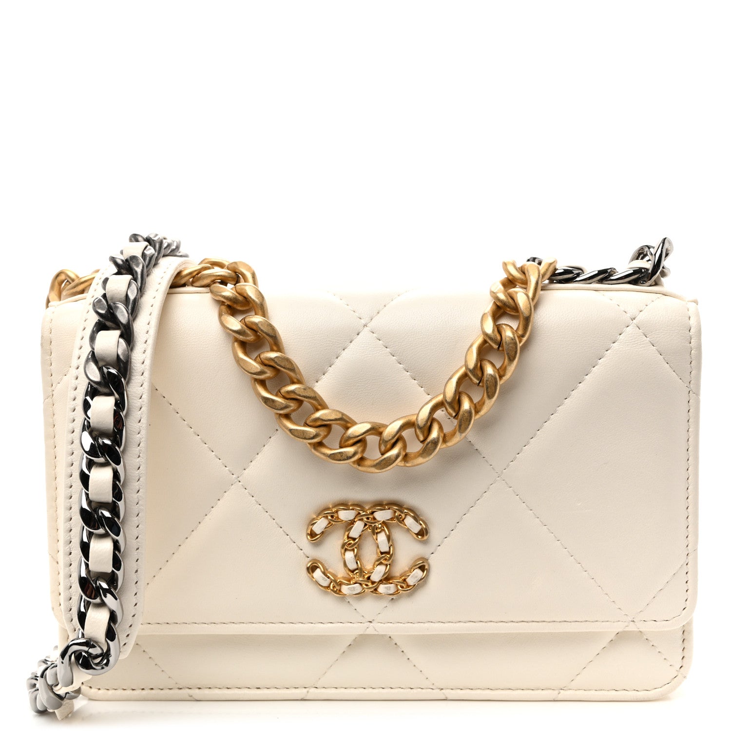 Chanel Lambskin Quilted Chanel 19 Wallet On Chain WOC White 1 of 11