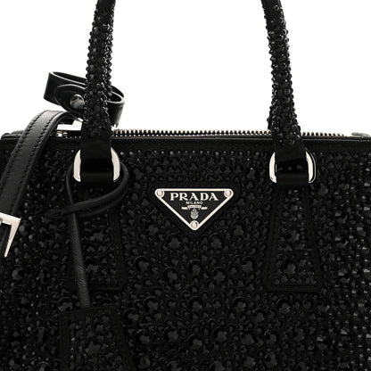 Prada Satin Crystal Mini Galleria Double Zip Tote Black 8 of 10
