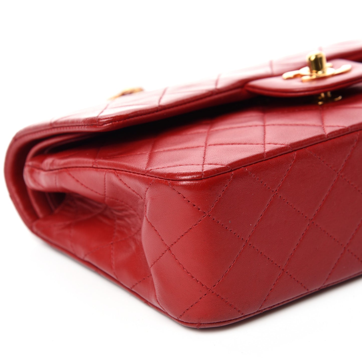 Lambskin Quilted Medium Double Flap Red