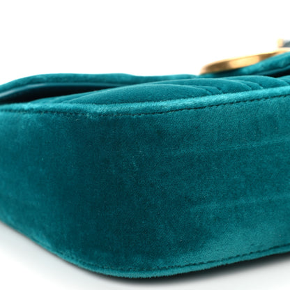 Gucci Velvet Matelasse Mini GG Marmont Shoulder Bag Pavone Cyan 9 of 10
