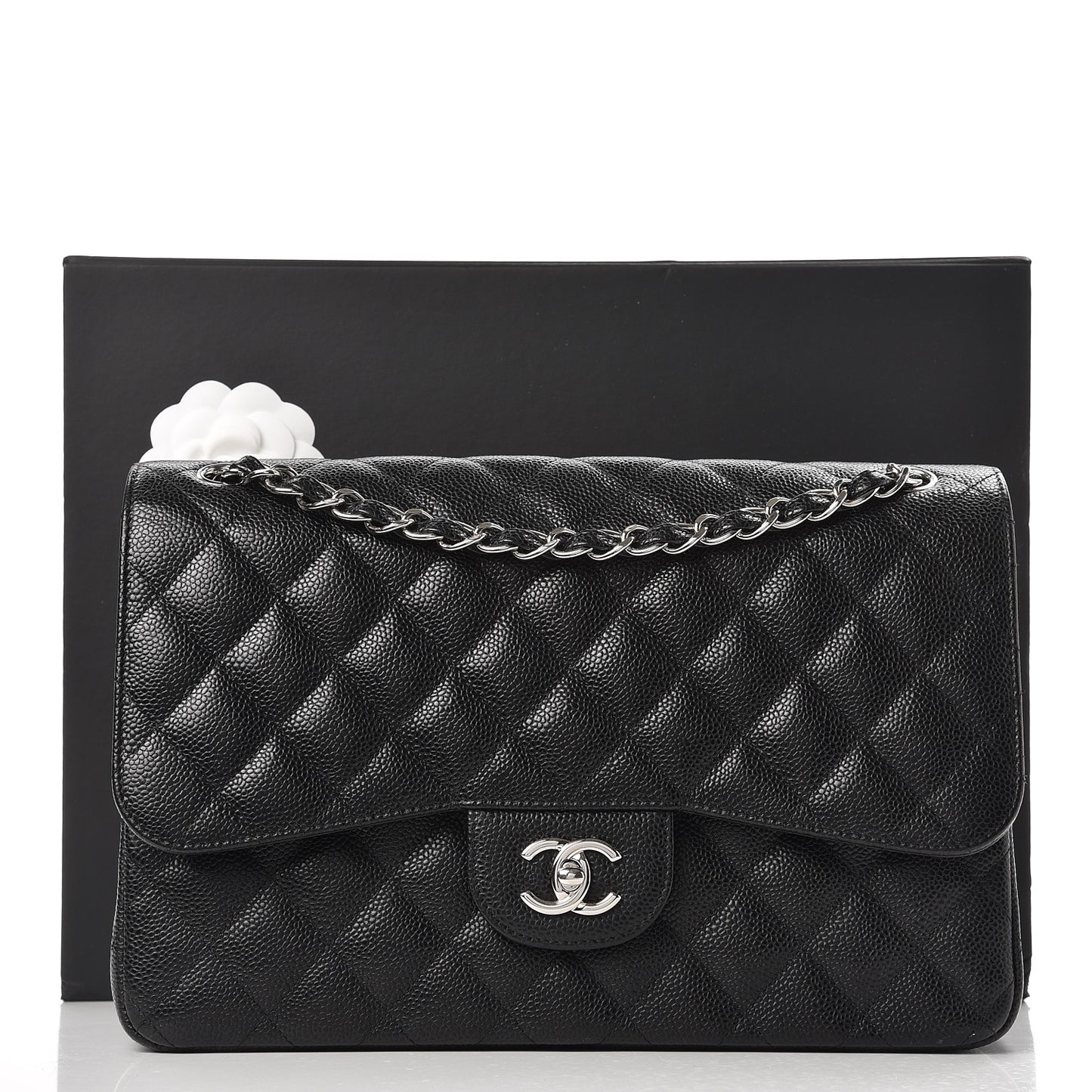 Caviar Quilted Jumbo Double Flap Black