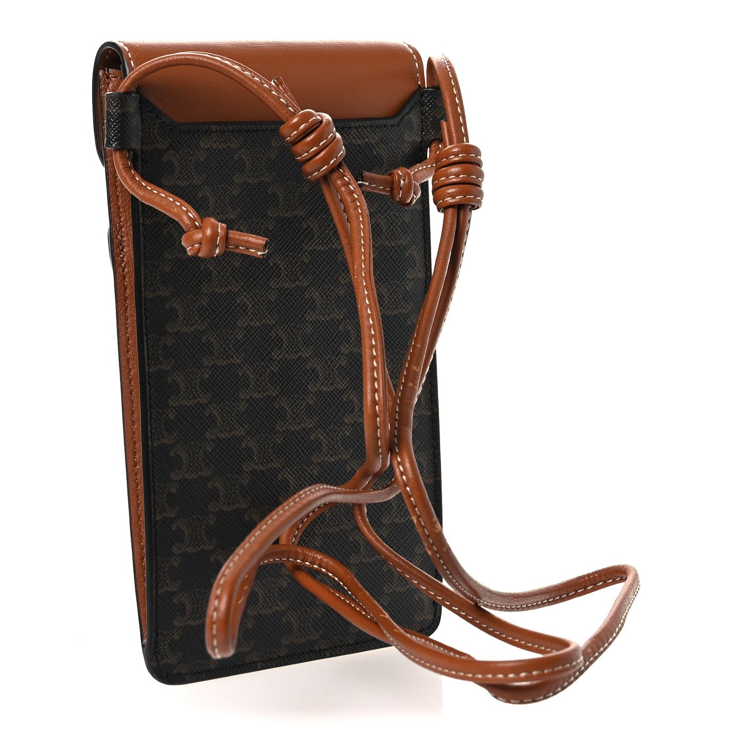 Celine Triomphe Canvas Lambskin Phone Pouch With Flap Tan 3 of 13
