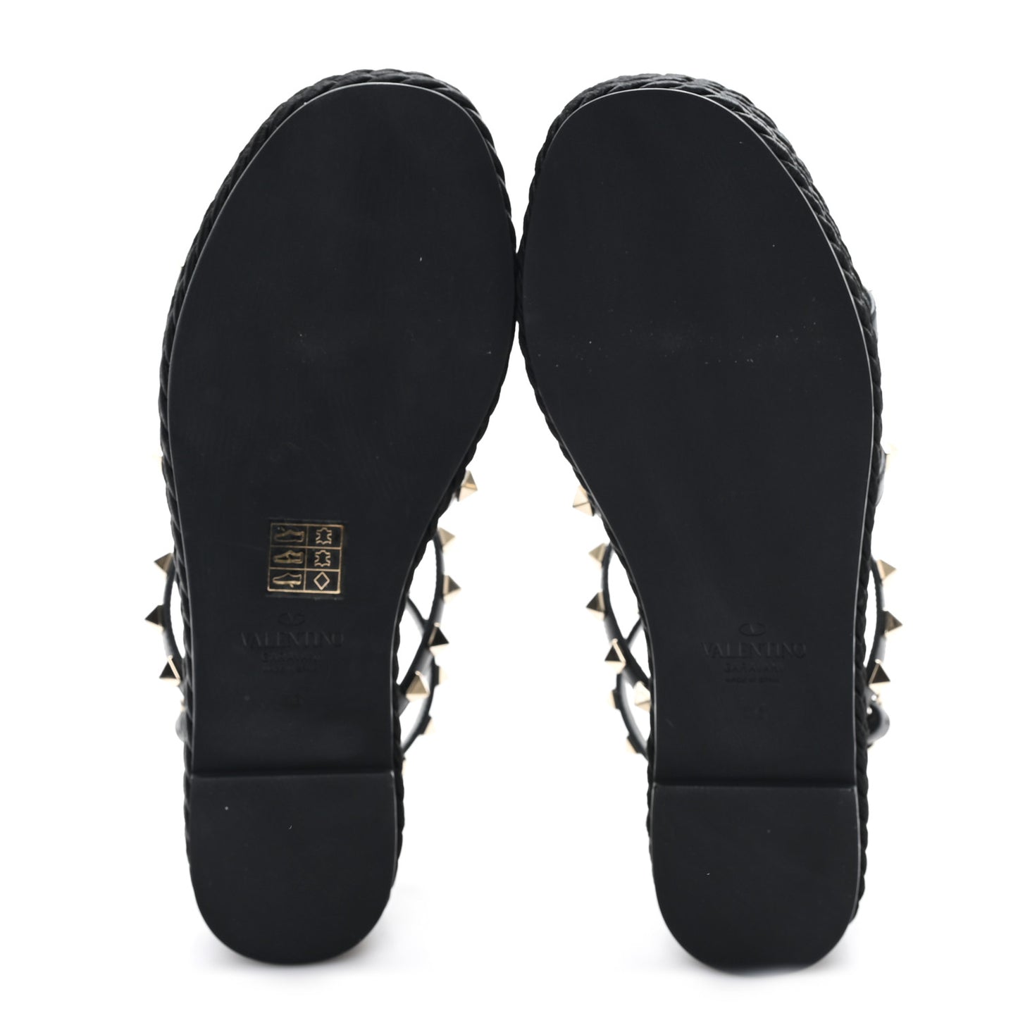 Calfskin Bedrock Rockstud Ankle Flat Sandals 36 Black