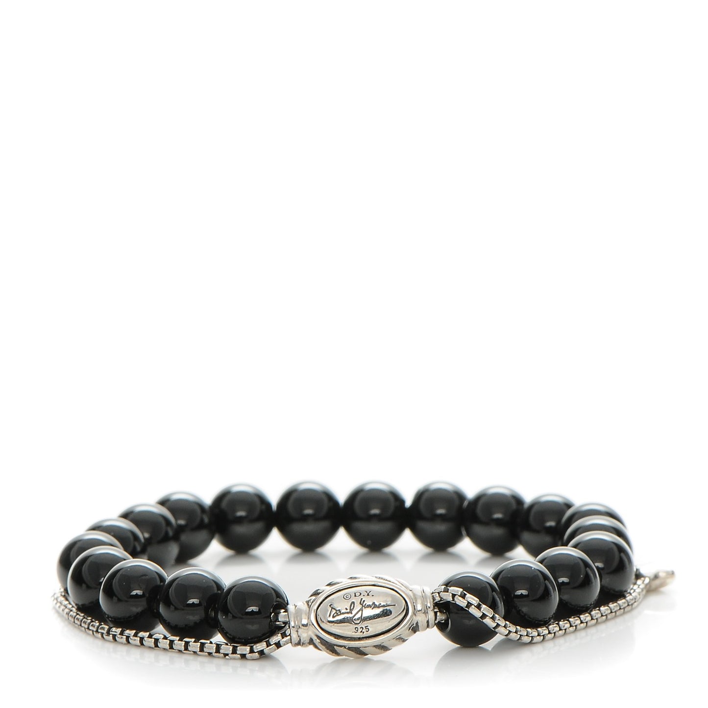 Sterling Silver Black Onyx 8mm Spiritual Beads Adjustable Bracelet