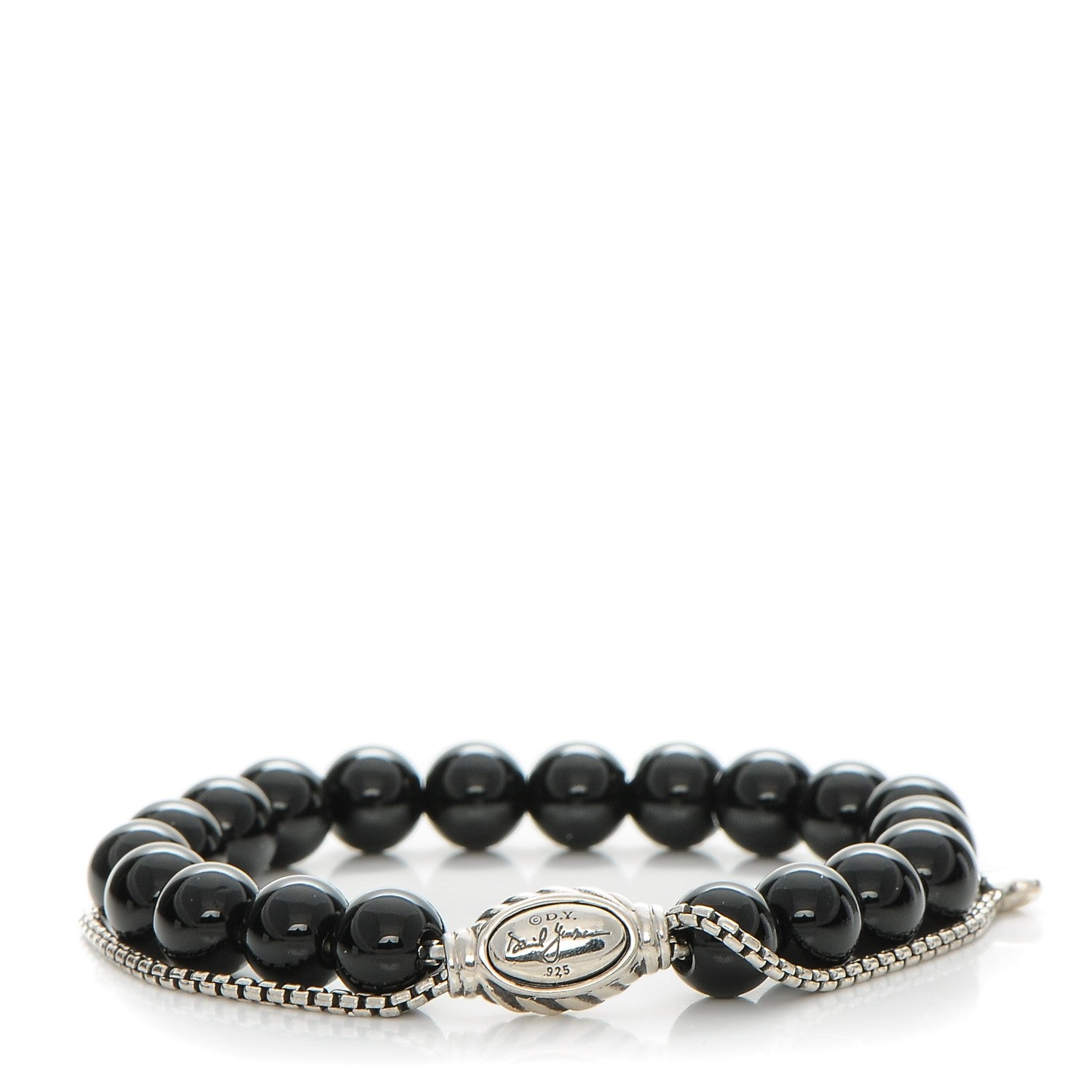 David Yurman Sterling Silver Black Onyx 8mm Spiritual Beads Adjustable Bracelet 1 of 5