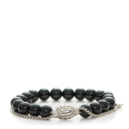 David Yurman Sterling Silver Black Onyx 8mm Spiritual Beads Adjustable Bracelet 1 of 5