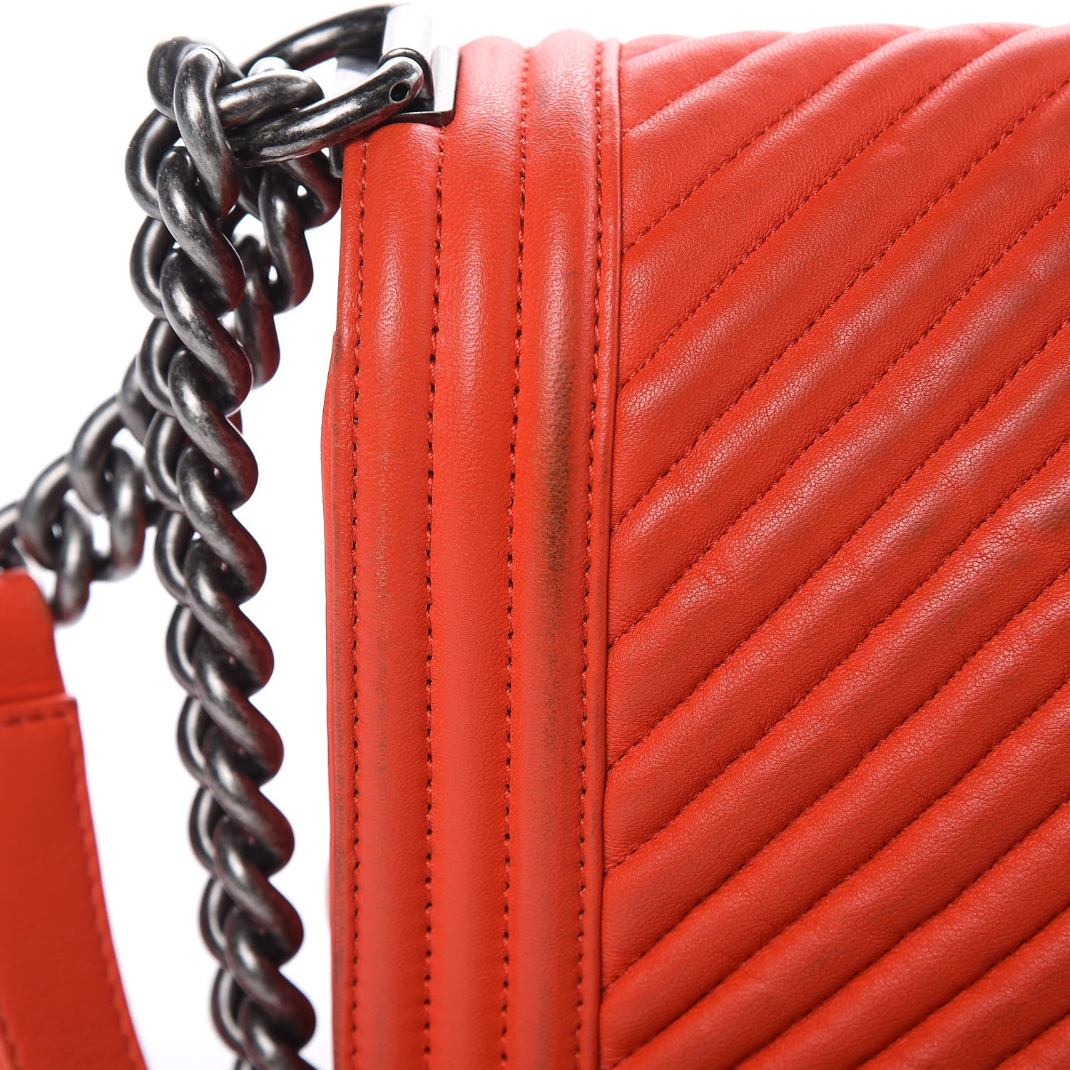 Chanel Wrinkled Lambskin Chevron Quilted Medium Boy Flap Orange 14 of 15