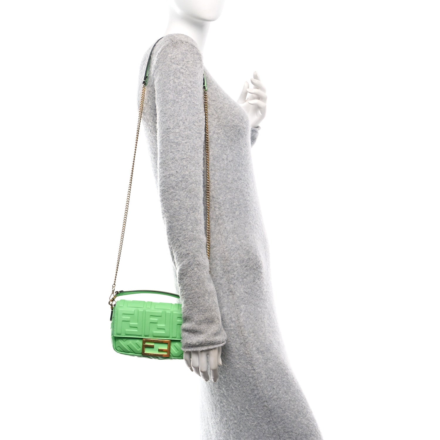 Fendi Nappa FF 1974 Embossed Mini Baguette Edamame 2 of 11