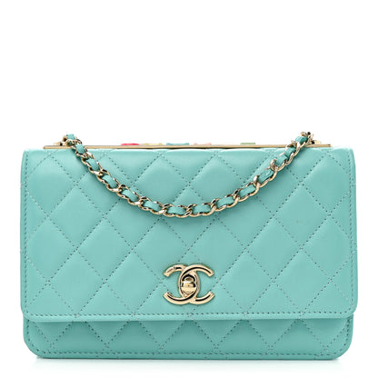 Chanel Lambskin Quilted Trendy CC Wallet On Chain WOC Turquoise 1 of 10