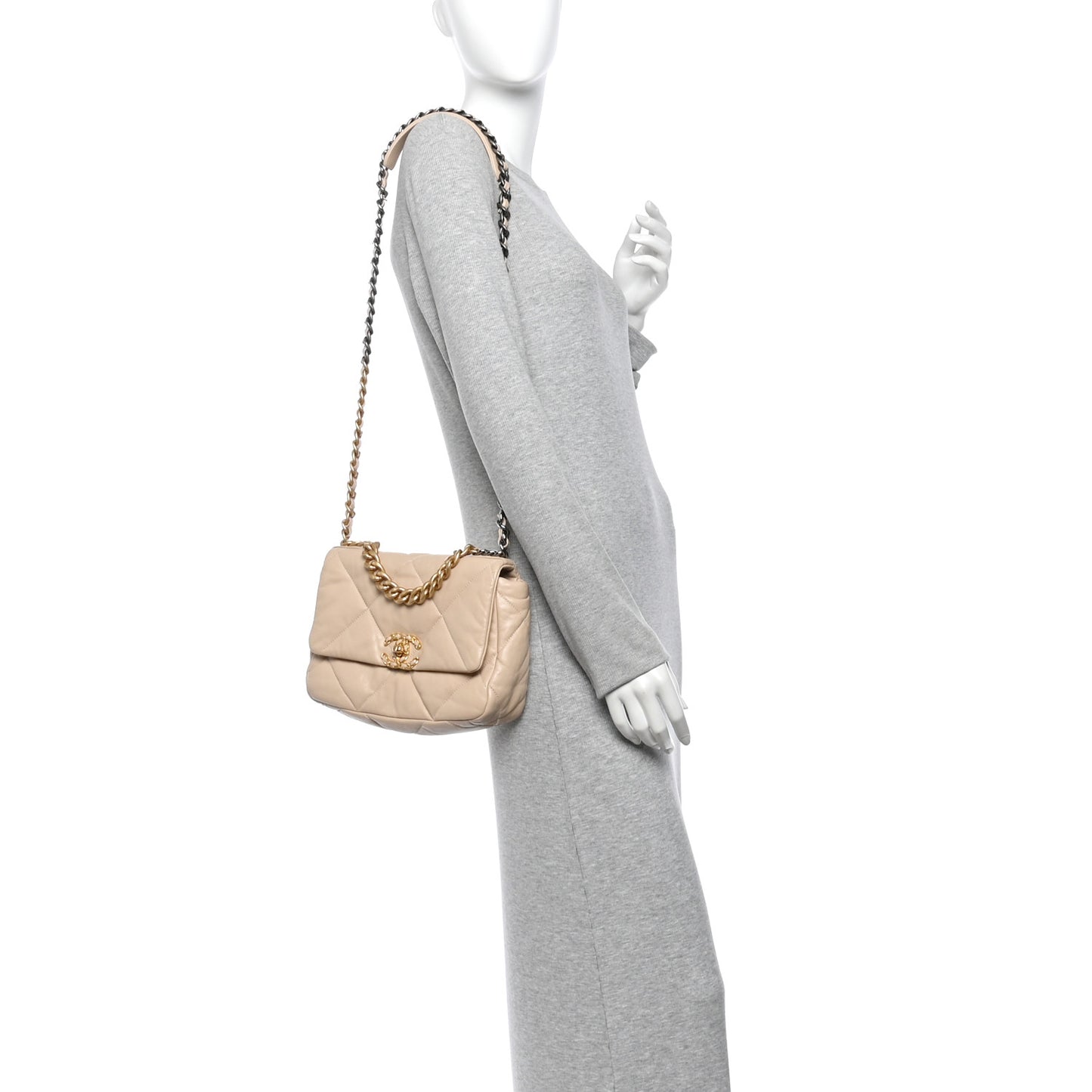 Lambskin Quilted Medium Chanel 19 Flap Light Beige